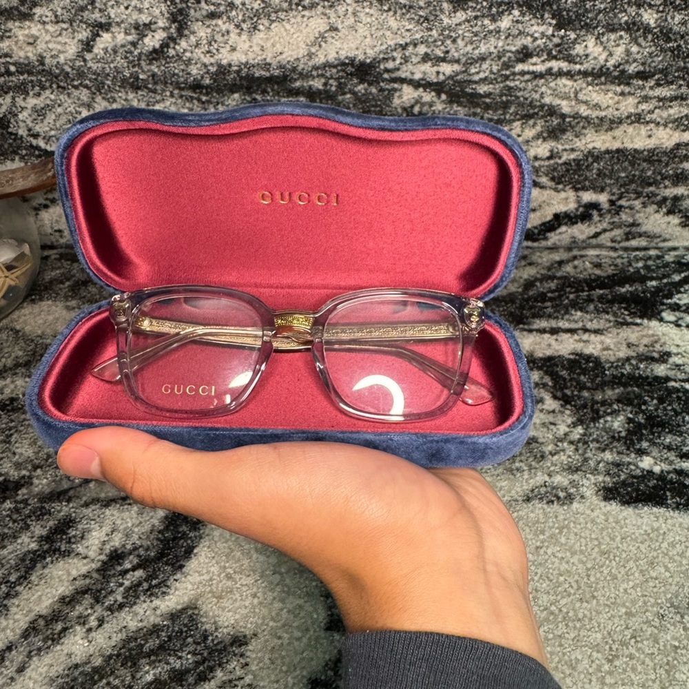 Gucci Women's Transparent Glasses with Gold Detail